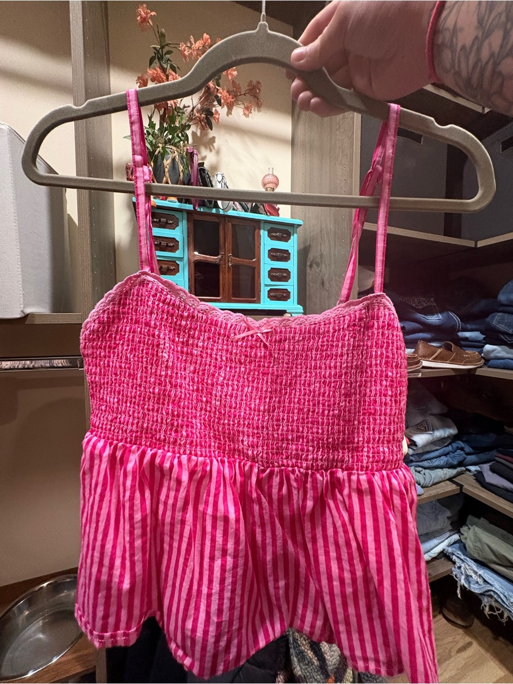 No Boundaries Pink Striped Smocked Tank